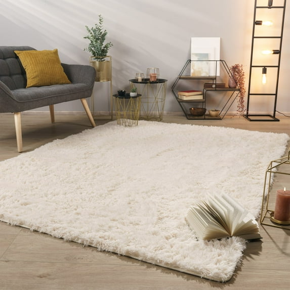 Paco Home Shag Rug Super Light & Cozy in Cream - 3'11" x 5'7" (4'x6')