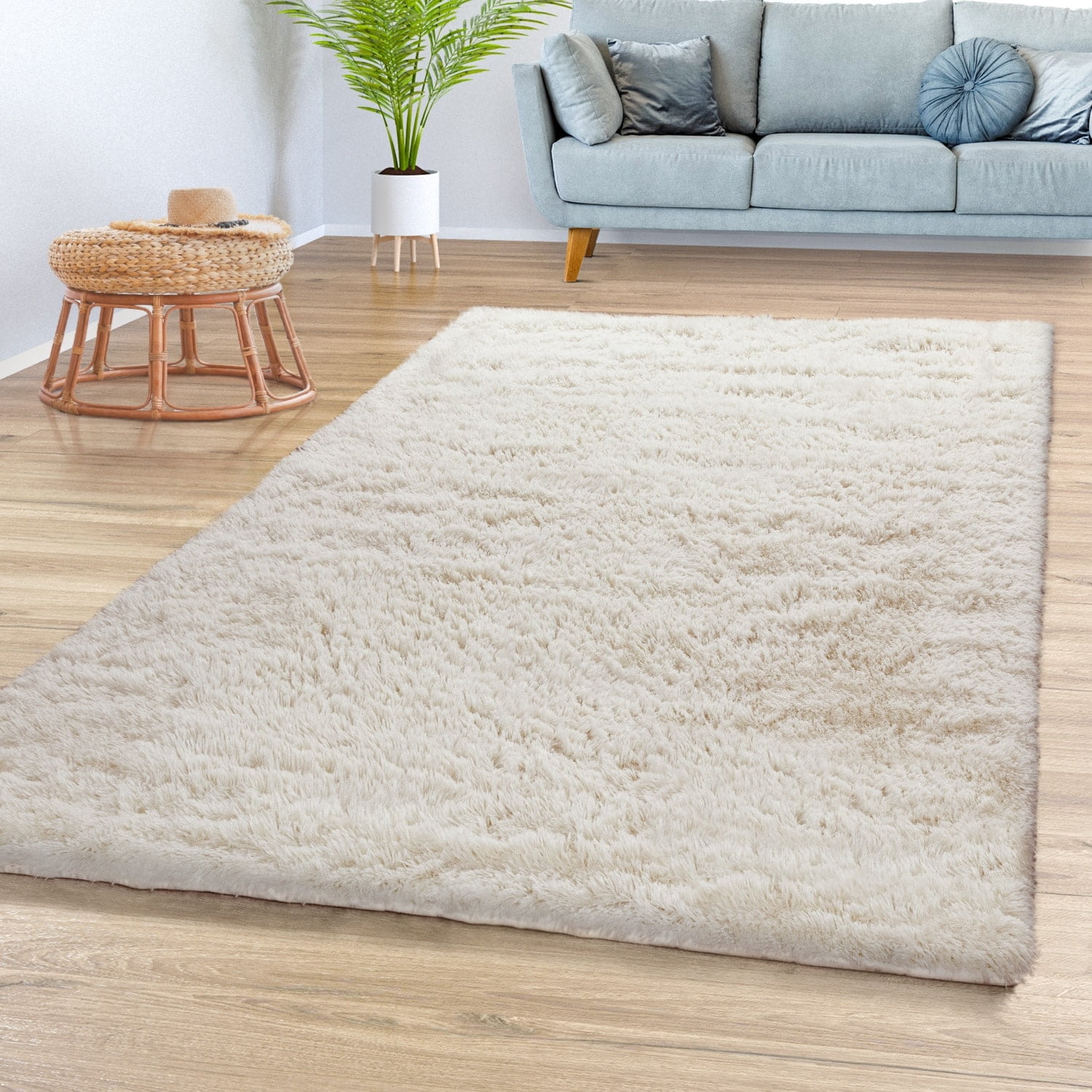 Paco Home Modern Shag Rug Soft & Fluffy In Solid Colors ivory - 5'3