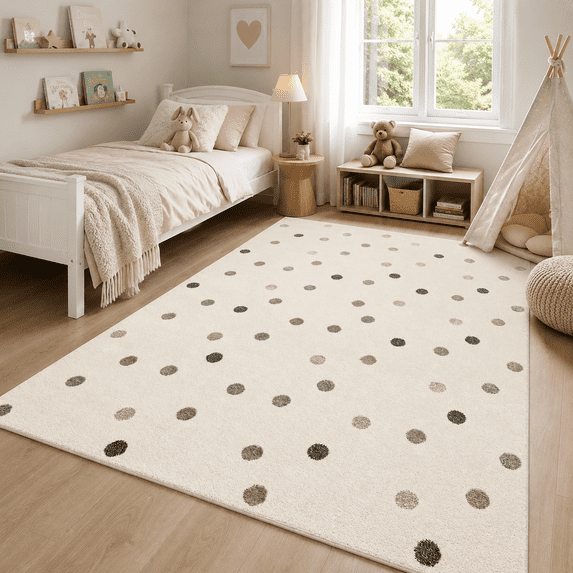 Paco Home Neutral Kids Rug with Playful Polka Dots in Beige - 2'8" x 4'11'' (3'x5')