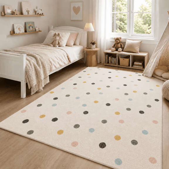 Paco Home Neutral Kids Rug with Playful Polka Dots in Multicolored - 5'3" x 7'3" (5'x7')