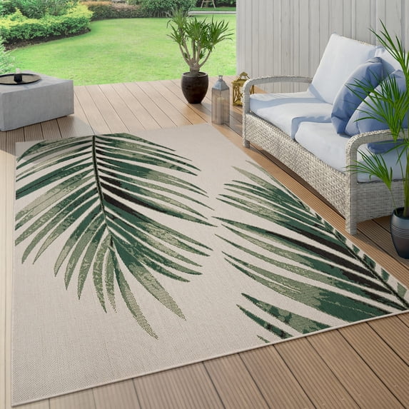 Paco Home Tropical Outdoor Rug Palm Leaves Design in Green - 5'3" x 7'7" (5'x7')