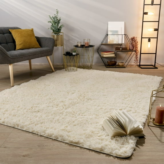 Paco Home Shag Rug Super Light & Cozy in Ivory - 6'7" x 9'6" (6'x9')