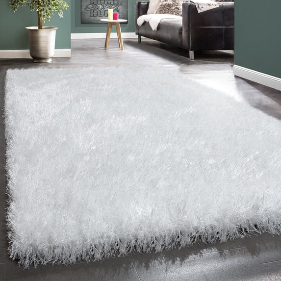 Paco Home Soft Shag Rug For Bedroom & Living-Room Glossy Yarn White 4'7" x 6'7" 4' x 6' Rectangle Machine-Made
