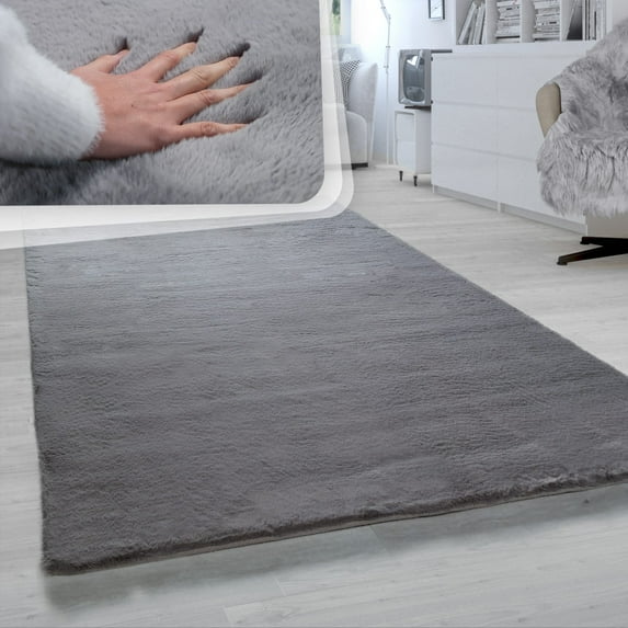 Paco Home Soft Shag Rug with Luxurious Touch in Dark Grey - 5'3" x 7'7" (5'x7')