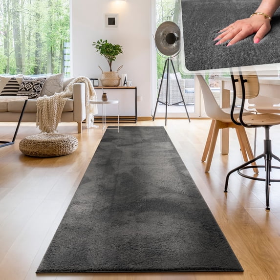 Paco Home Soft Washable Area Rug In Anthracite - 2'8" x 9'10" (3'x10')