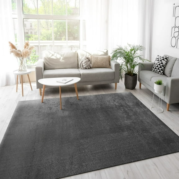 Paco Home Soft Washable Area Rug In Anthracite - 4'11" Square (5'Square)