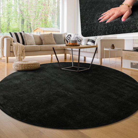 Paco Home Soft Washable Area Rug In Black - 5'3" Round (5'Round)