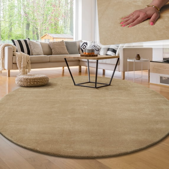 Paco Home Soft Washable Area Rug In Dark-beige - 5'3" Round (5'Round)
