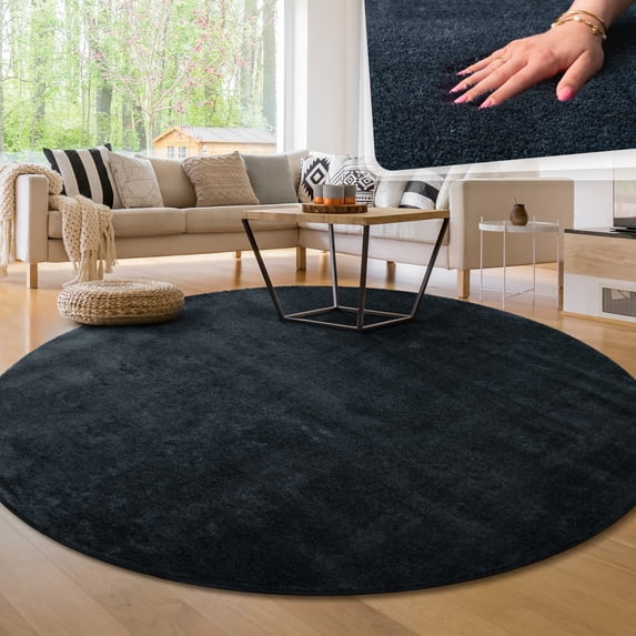 Paco Home Soft Washable Area Rug In Navy - 3'11" Round (4'Round)