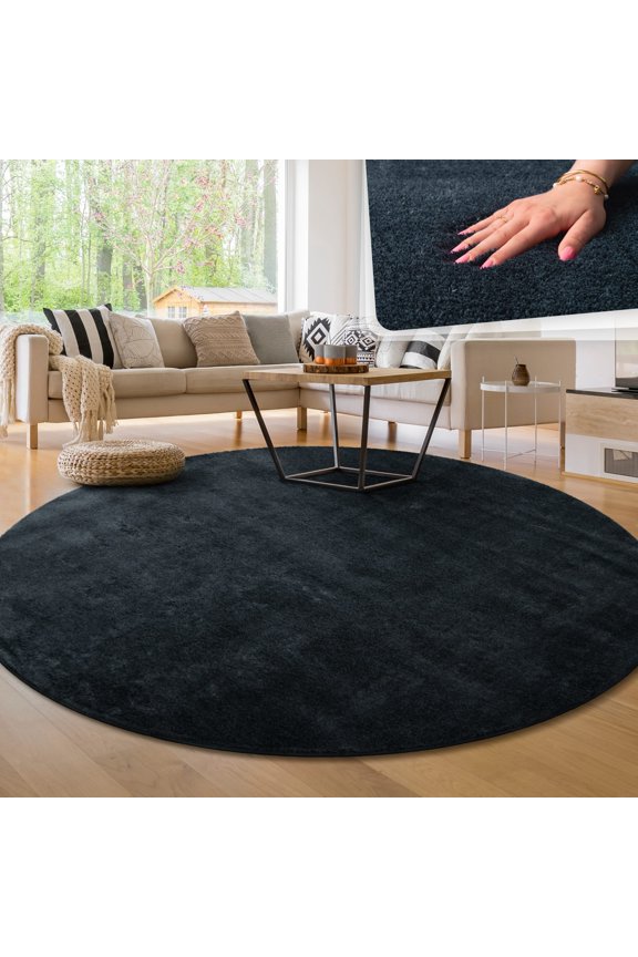 Soft Washable Area Rug In Navy - 3'11" Round (4'Round)