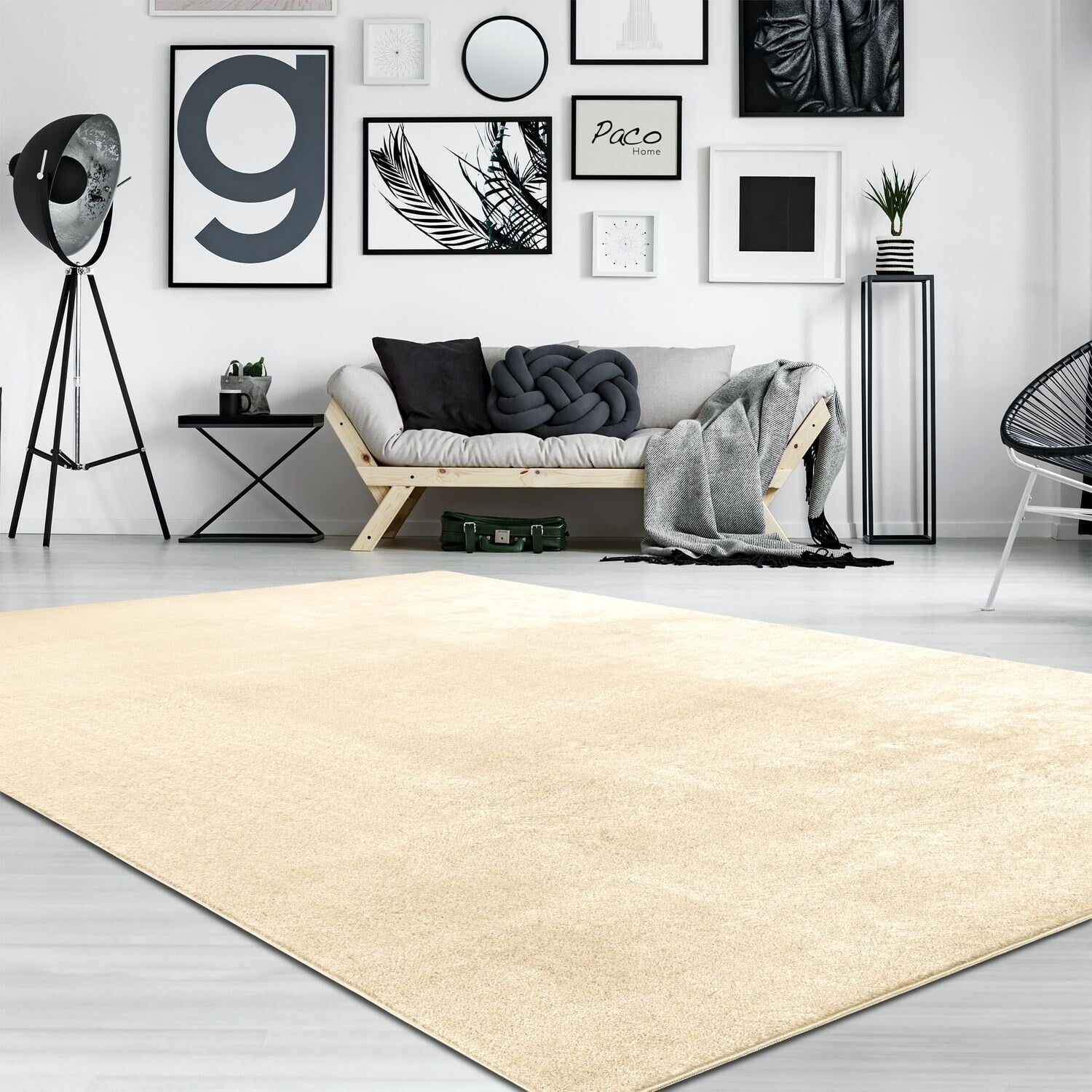 Paco Home Soft Washable Area Rug with Anti-Slip Backing in solid Colors  6'7 x 9'2 - beige