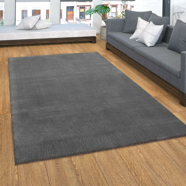 Paco Home Soft Washable Area Rug Anti-Slip in Solid Black, Size: 5'3 x 7'3