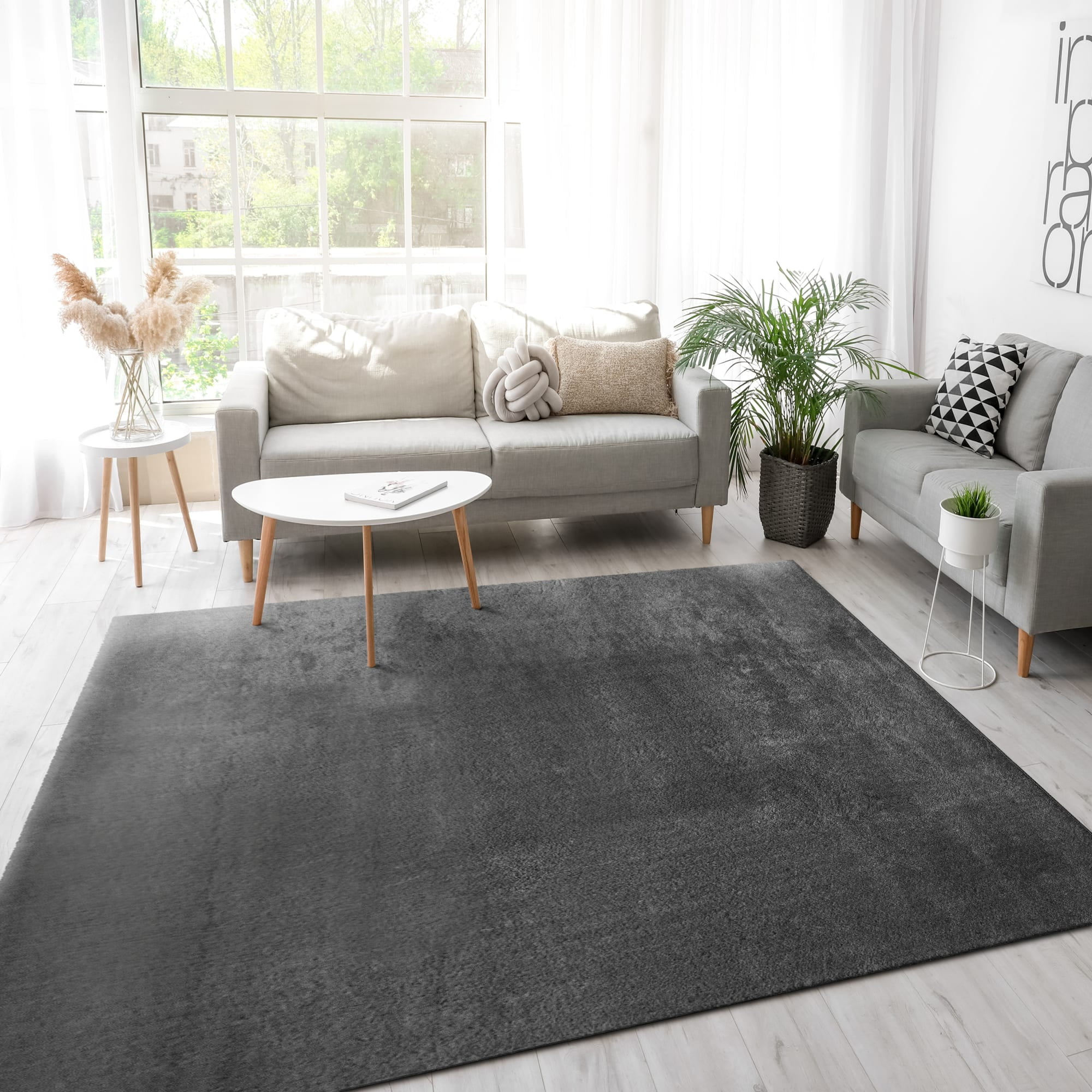 Soft Dark Gray Washable Area Rug with Anti-Slip Backing 5'3" x 7'3"