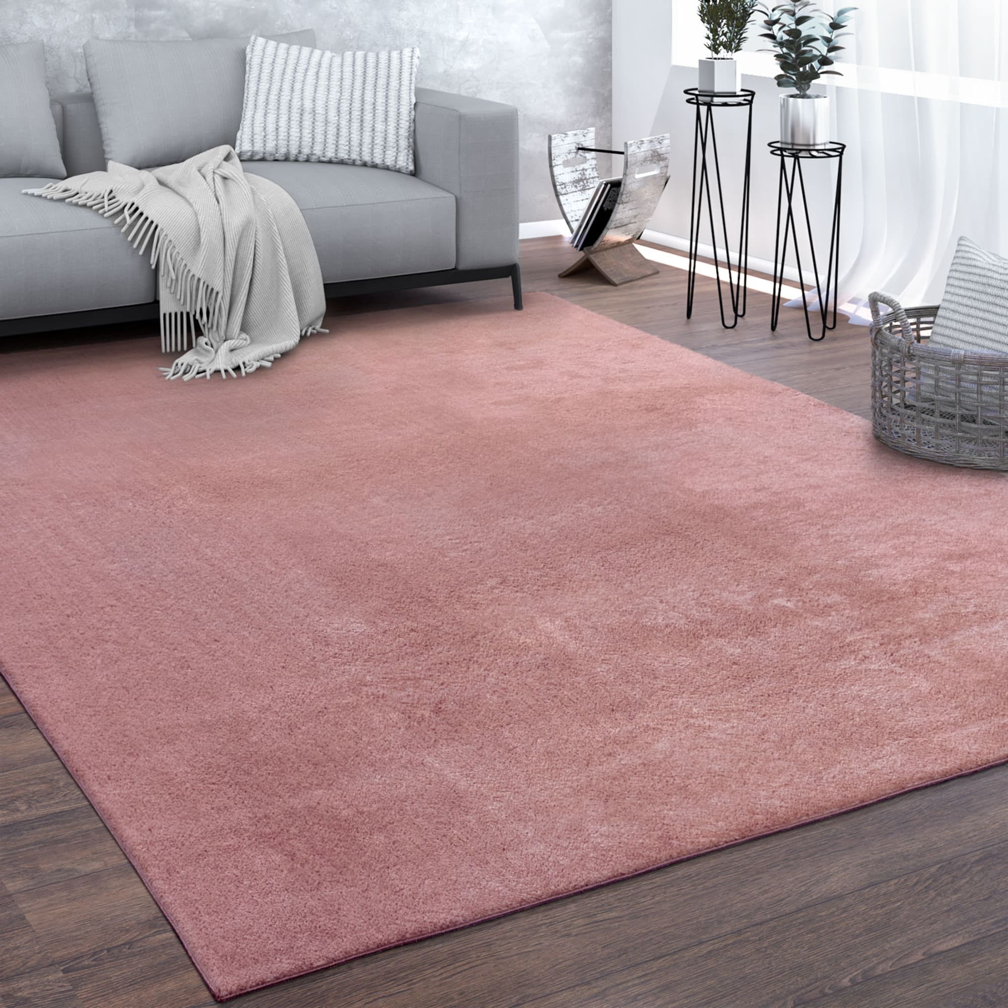 Soft Pink Synthetic Washable Non-slip Area Rug 5'3" x 7'3"