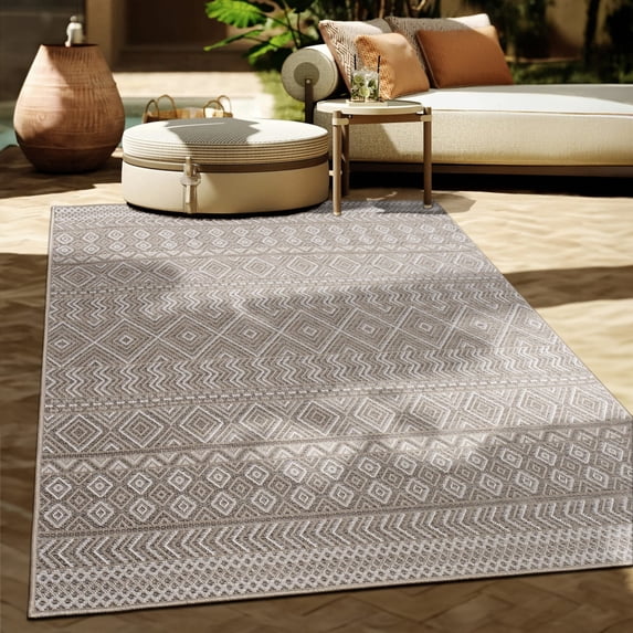Paco Home Modern Oudoor Rug Boho Design in Beige - 5'3" x 7'3" (5'x7')