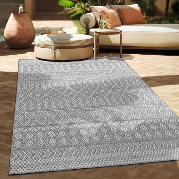 Paco Home Modern Oudoor Rug Boho Design in Grey - 2'8" x 4'11" (3'x5')