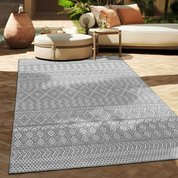 Paco Home Modern Oudoor Rug Boho Design in Grey - 2' x 3'3" (2'x3')
