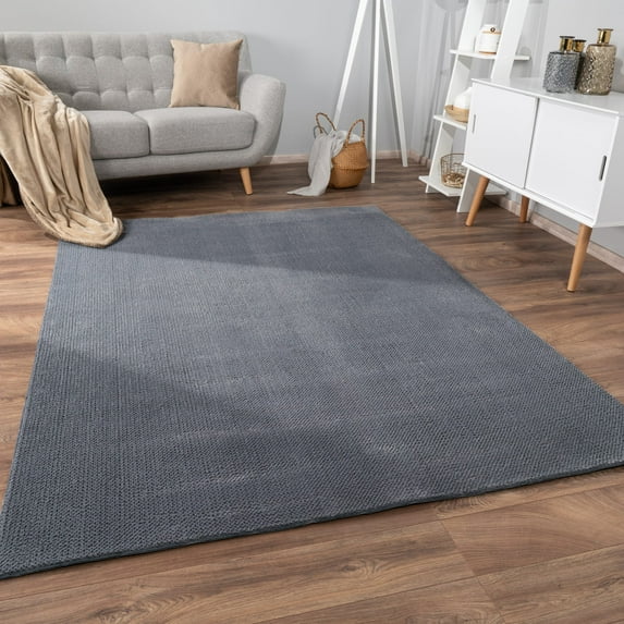 Paco Home Textured Area Rug Soft & Washable in Anthracite - 6'7" x 9'2" (6'x9')