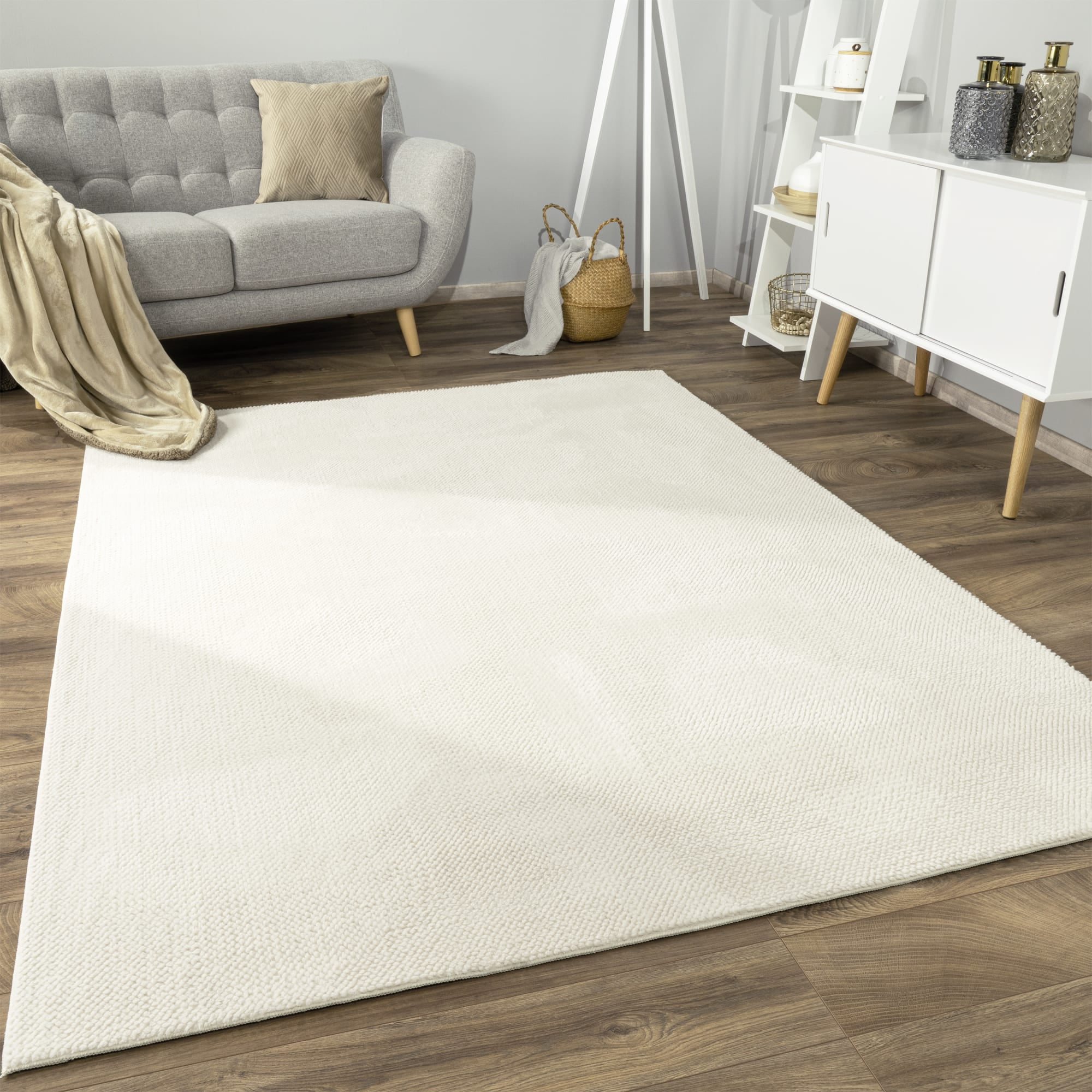 Paco Home Textured Area Rug Soft & Washable in Beige - 3'11" x 5'3" (4'x5')