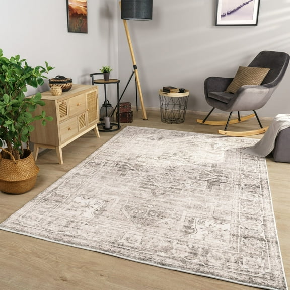 Paco Home Vintage Area Rug with Classic Bordered Design in Beige - 3'11" x 5'3" (4'x5')