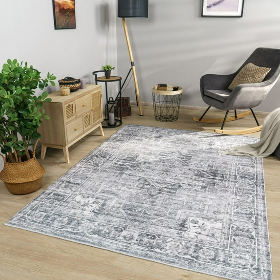 Paco Home Vintage Area Rug with Classic Bordered Design in Grey - 7'10" x 11'2" (8'x11')
