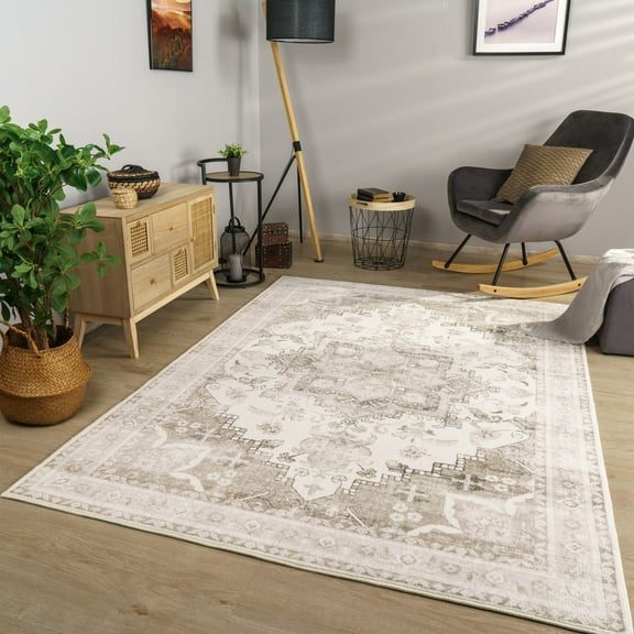Paco Home Washable Area Rug with Faded Oriental Pattern - 2'8" x 4'11" (3'x5')