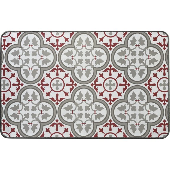 Paco Printed Kitchen Mat - Red & Gray Tile Design - 32" x 20" - Stylish & Durable - Ideal for Homeowners & Renters - Non Slip & Comfort Floor Mat