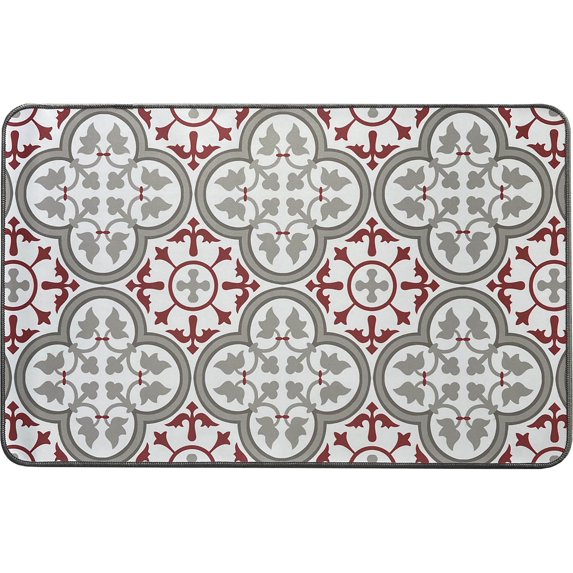 Paco Printed Kitchen Mat - Red & Gray Tile Design - 32" x 20" - Stylish & Durable - Ideal for Homeowners & Renters - Non Slip & Comfort Floor Mat