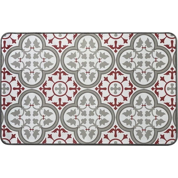 Paco Printed Kitchen Mat - Red & Gray Tile Design - 32" x 20" - Stylish & Durable - Ideal for Homeowners & Renters - Non Slip & Comfort Floor Mat