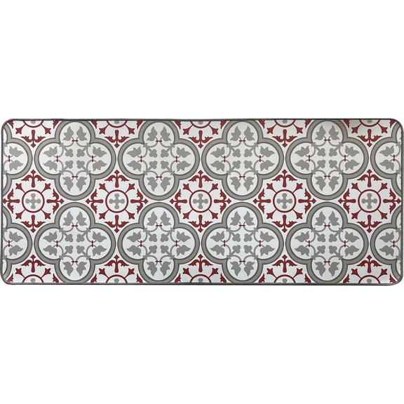 Paco Printed Kitchen Runner Mat 47" x 20" - Red & Gray Tile Design - Stylish & Durable - Ideal for Homeowners & Renters - Non Slip & Comfort Floor Mat