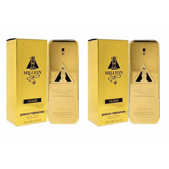 Paco Rabanne 1 Million Elixir Parfum Intense Spray for Men, 3.4 oz (100 mL) Each, 2-Pack