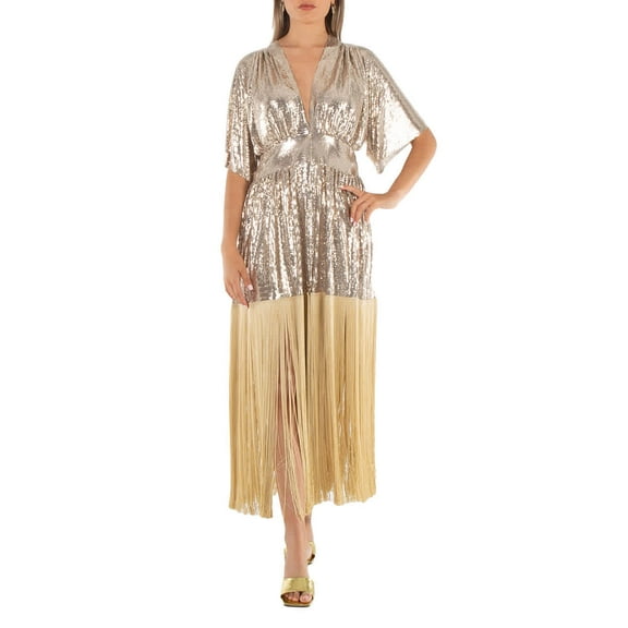 Paco Rabanne Fringe Detail Kaftan Mesh Dress, Brand Size 36 (US Size 4)
