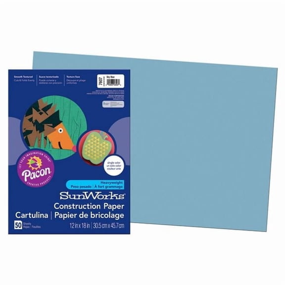 Pacon  12 x 18 in. Sunworks Sky Blue Groundwood Construction Paper - 50 Sheets Per Pack - Pack of 5