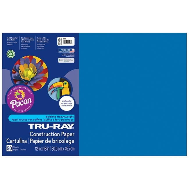 Pacon  12 x 18 in. Tru Ray Blue Construction Paper - 50 Sheets Per Pack - Pack of 5