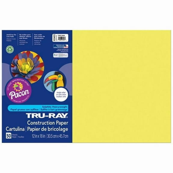 Pacon 12 x 18 in. Tru Ray Lively Lemon Fade Resistant Construction Paper - Pack of 3