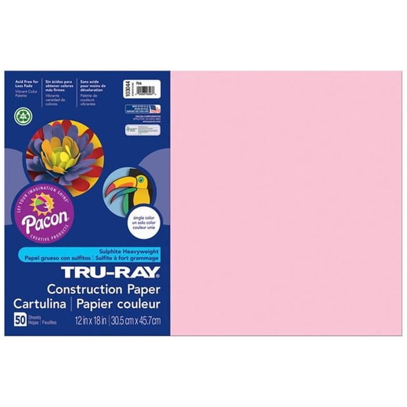 Pacon 12 x 18 in. Tru Ray Pink Construction Paper - 50 Sheets Per Pack - Pack of 5