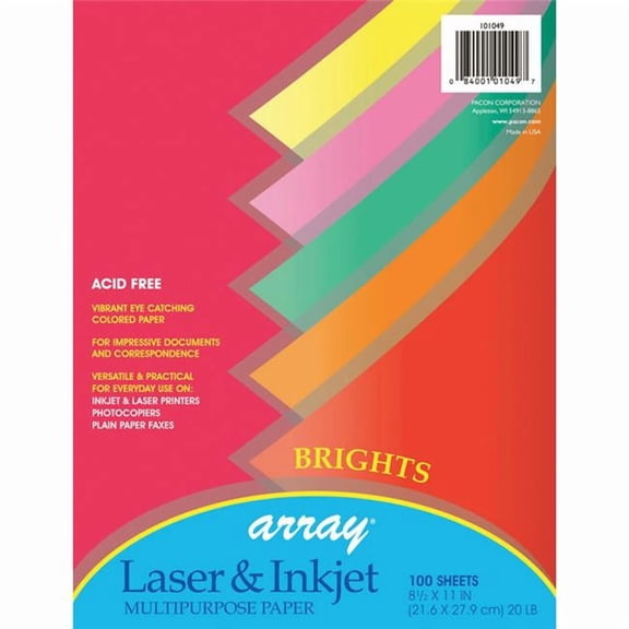 Pacon 20 lbs Array Multipurpose Bright Colors Paper - 100 Sheets Per Pack - Pack of 3