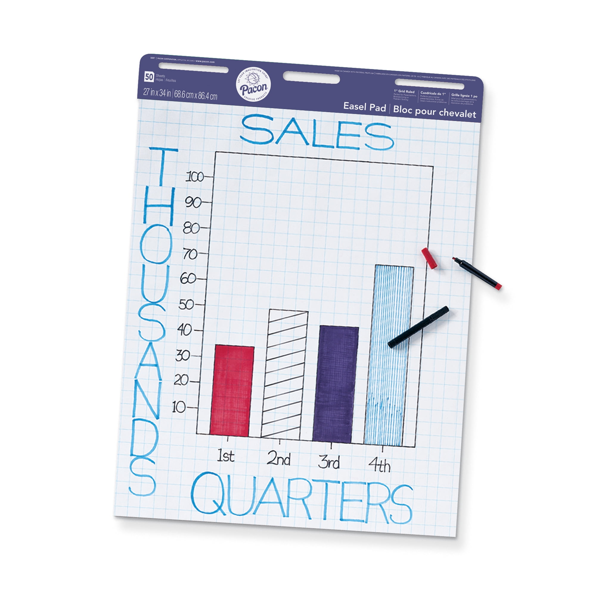 Easel Pad, 1" Grid Ruled, 27" x 34", White