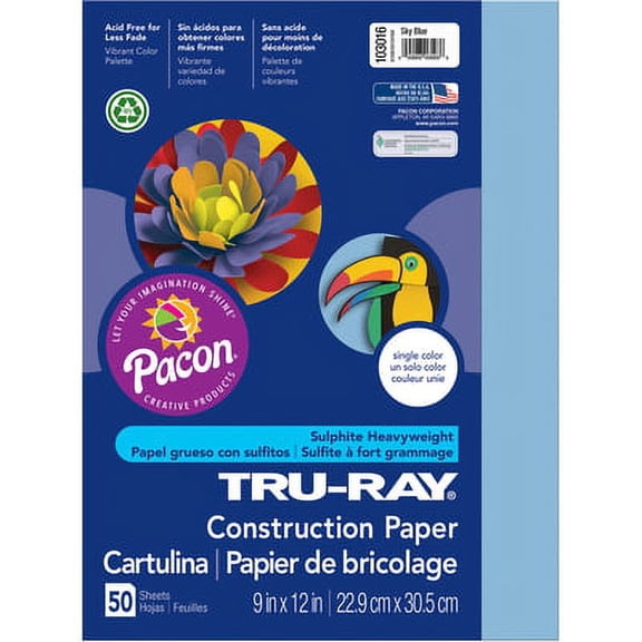Pacon-2PK Tru-Ray Construction Paper, 76 Lb Text Weight, 9 X 12, Sky Blue, 50/Pack