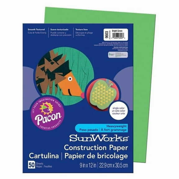 Pacon 9 x 12 in. Sunworks Bright Green Construction Paper - 50 Sheets - Pack of 10
