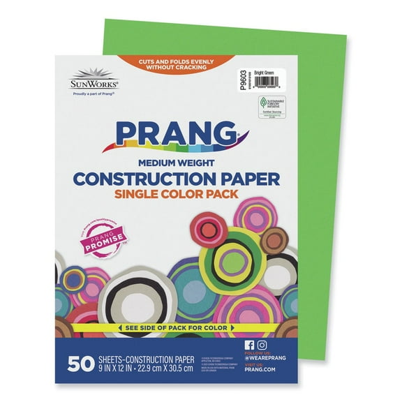 Pacon 9603 SunWorks Construction Paper Heavyweight 9 x 12 Bright Green 50 Sheets