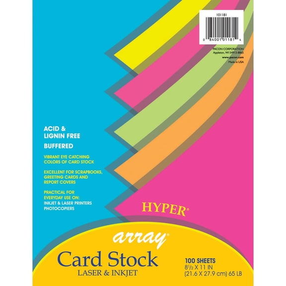 Pacon Array® Card Stock, 65 lb., Hyper Colors, 100 Sheets