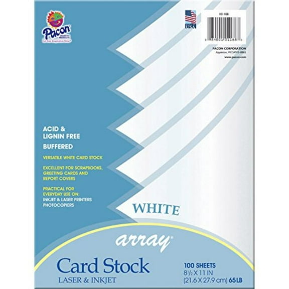 Pacon Array Card Stock, 65lb, 8.5 x 11, White, 100/Pack (101188)