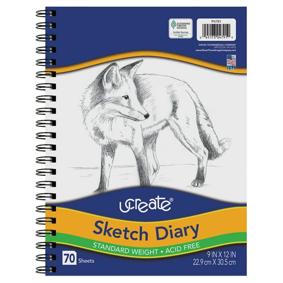 UCreate Sketch Diary, Standard Weight, 12" x 9", 70 Sheets