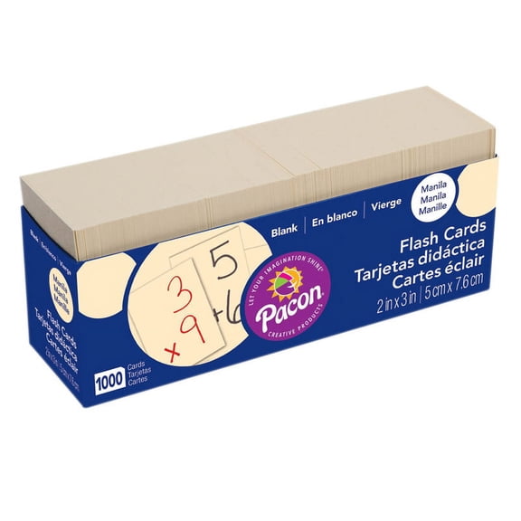 Pacon Blank Flash Card Dispenser Box, Manila, Unruled 3" x 2", 1000 Cards Per Pack, 2 Packs