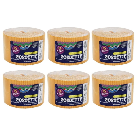 Pacon Bordette Decorative Border 2-1/4" x 50' Sunset Gold 6 Rolls (PAC37076-6)