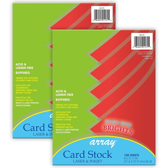 Pacon Card Stock, Rojo Red, 8-1/2" x 11", 100 Sheets Per Pack, 2 Packs