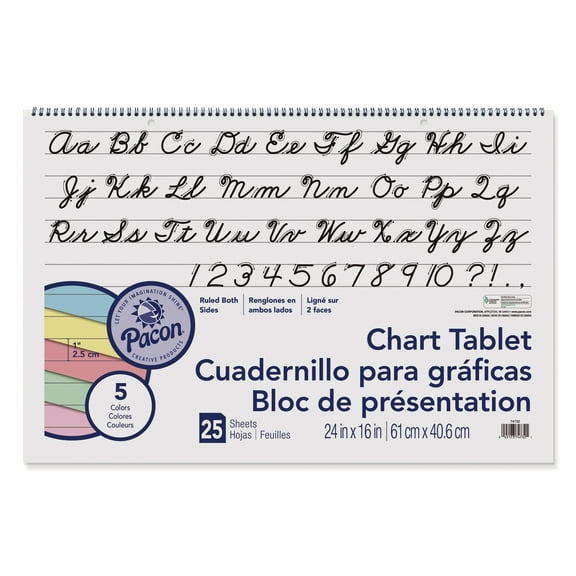 Pacon Chart Tablet, 1" Ruled, 24" x 16", Assorted Colors, 25 Sheets