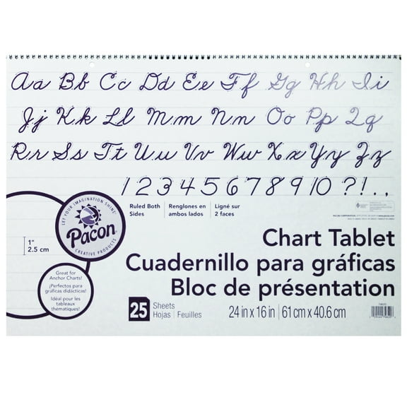 Pacon Chart Tablet, 1" Ruled, 24" x 16", White - 25 Sheets per pad, 6 pads