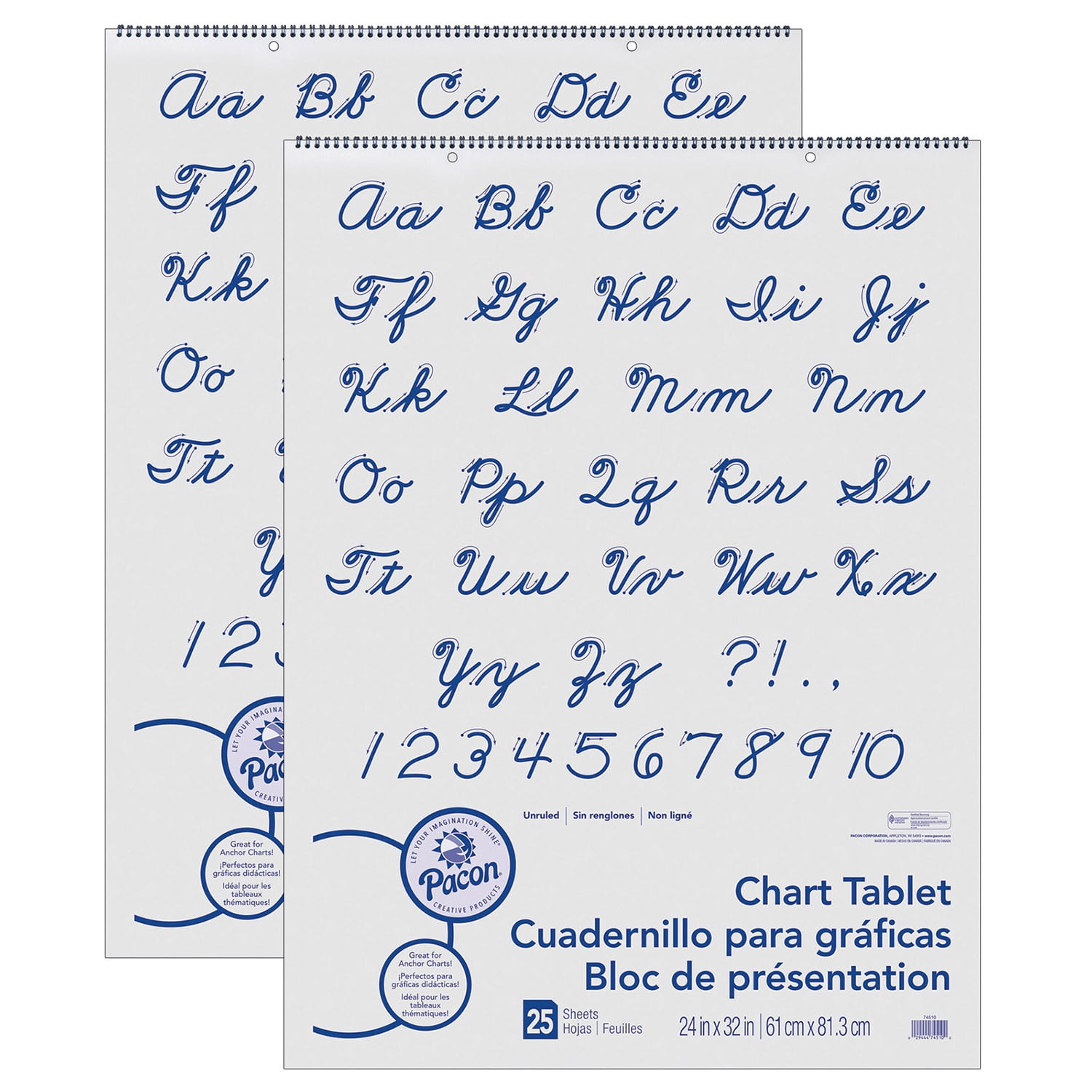 Pacon Chart Tablet, Cursive Cover, Unruled 24" x 32", 25 Sheets, 2 Tablets